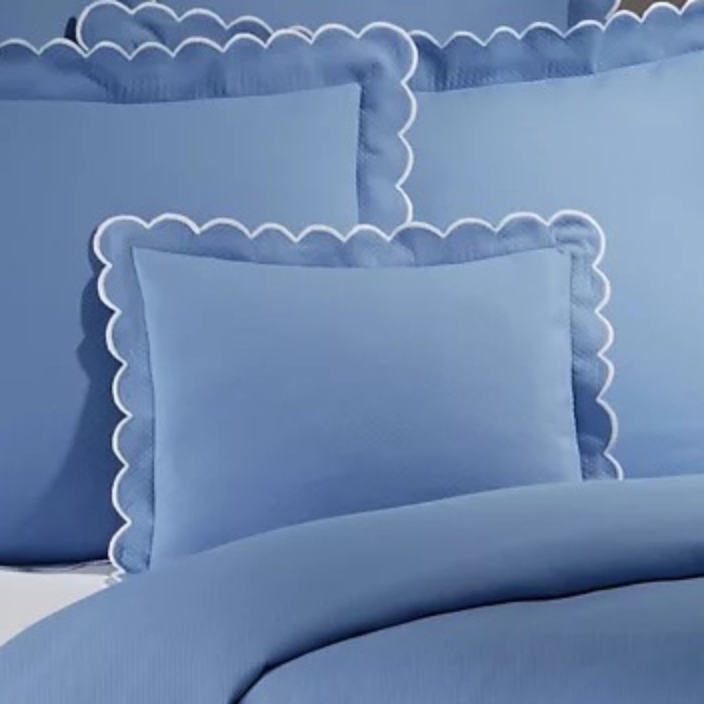 Matouk Scalloped Edge Euro and Sham Set in Periwinkle Blue with White Trim